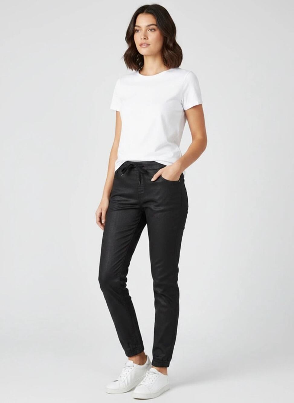Kendall + Kylie stretchy shiny black jogger pants .Sz.Medium NWT